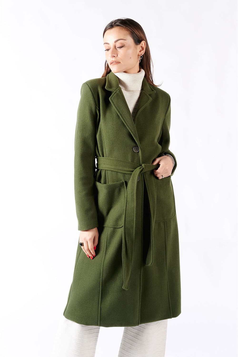 Green Long Coat With Belt donna Barone firenze - 4