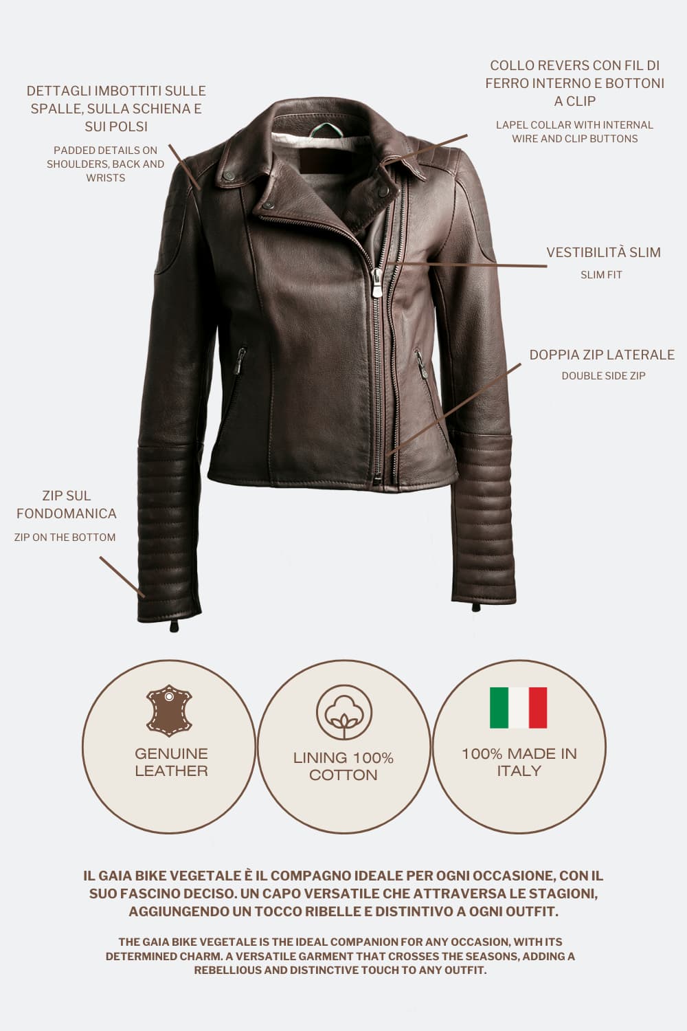 Gaia Bike Vegetale giacca da donna 100% vera pelle Made in Italy - Barone Firenze