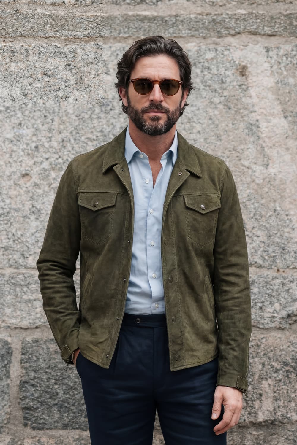 Ale oleato verde giacca uomo 100% vera pelle Made in Italy - Barone Firenze