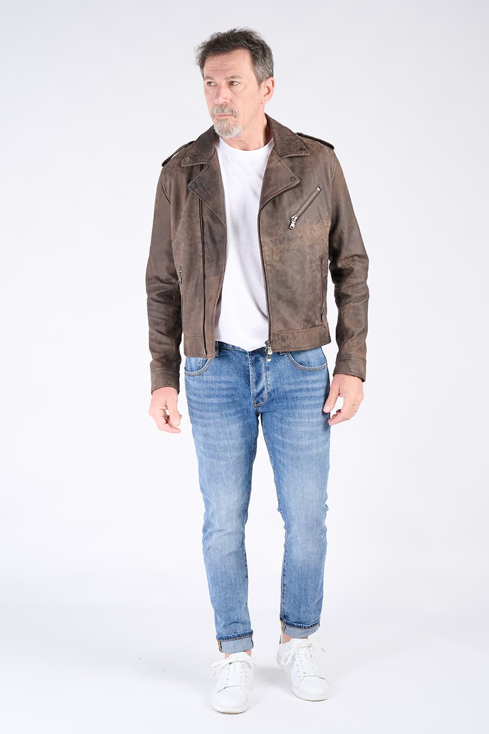 Chiodo Uomo Bis Nuvolato Testa di moro 100% vera pelle Made in Italy - Barone Firenze