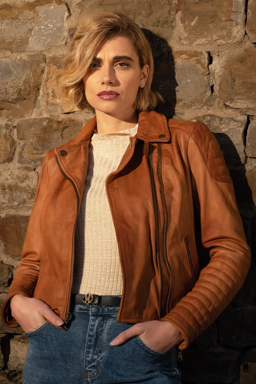 Vintage Biker Giubbotto Donna Vintage Biker Giacca Pelle Marrone