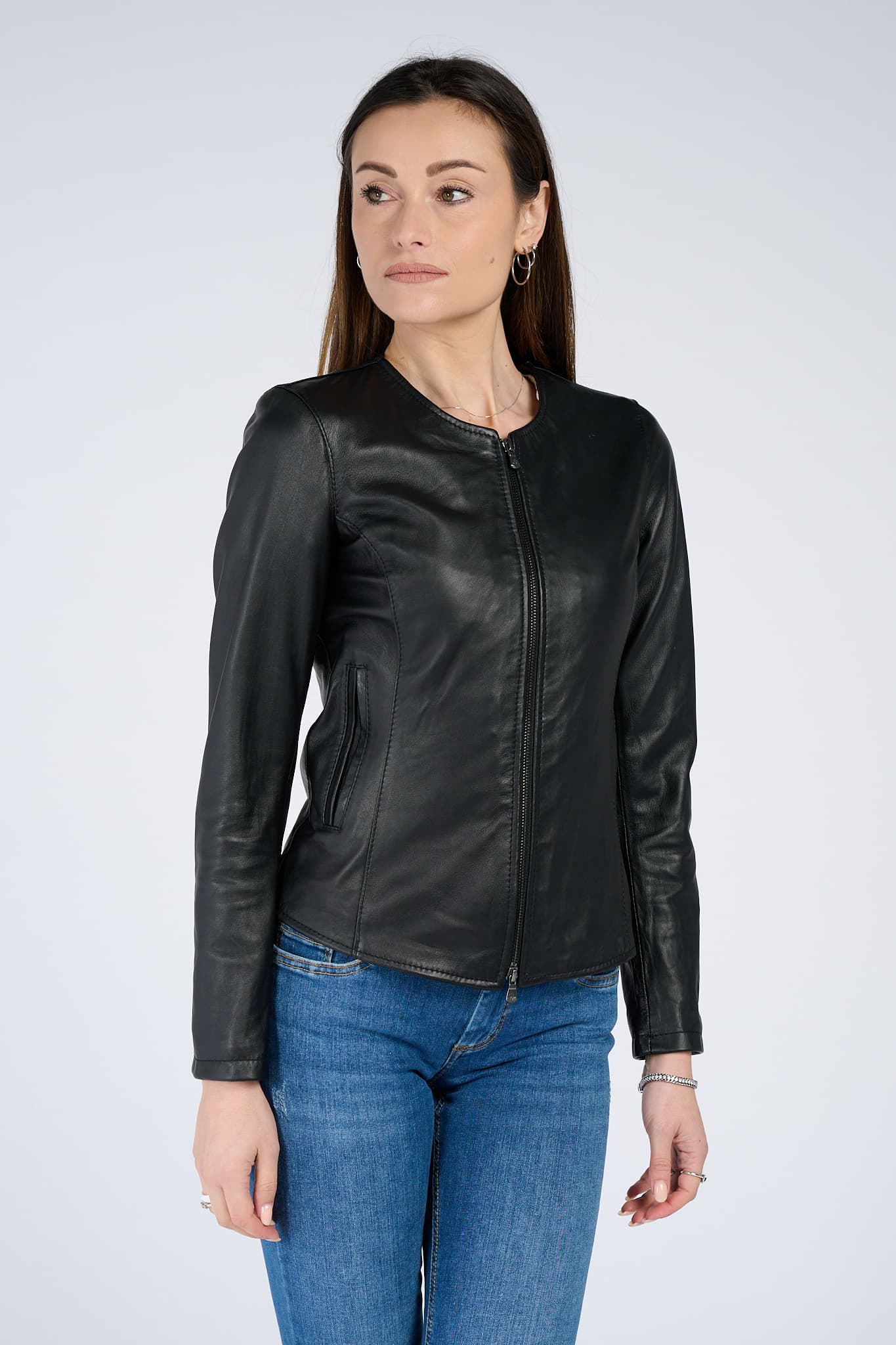Irene Lungo Nero Giacca 100% vera pelle Made in Italy - Barone Firenze