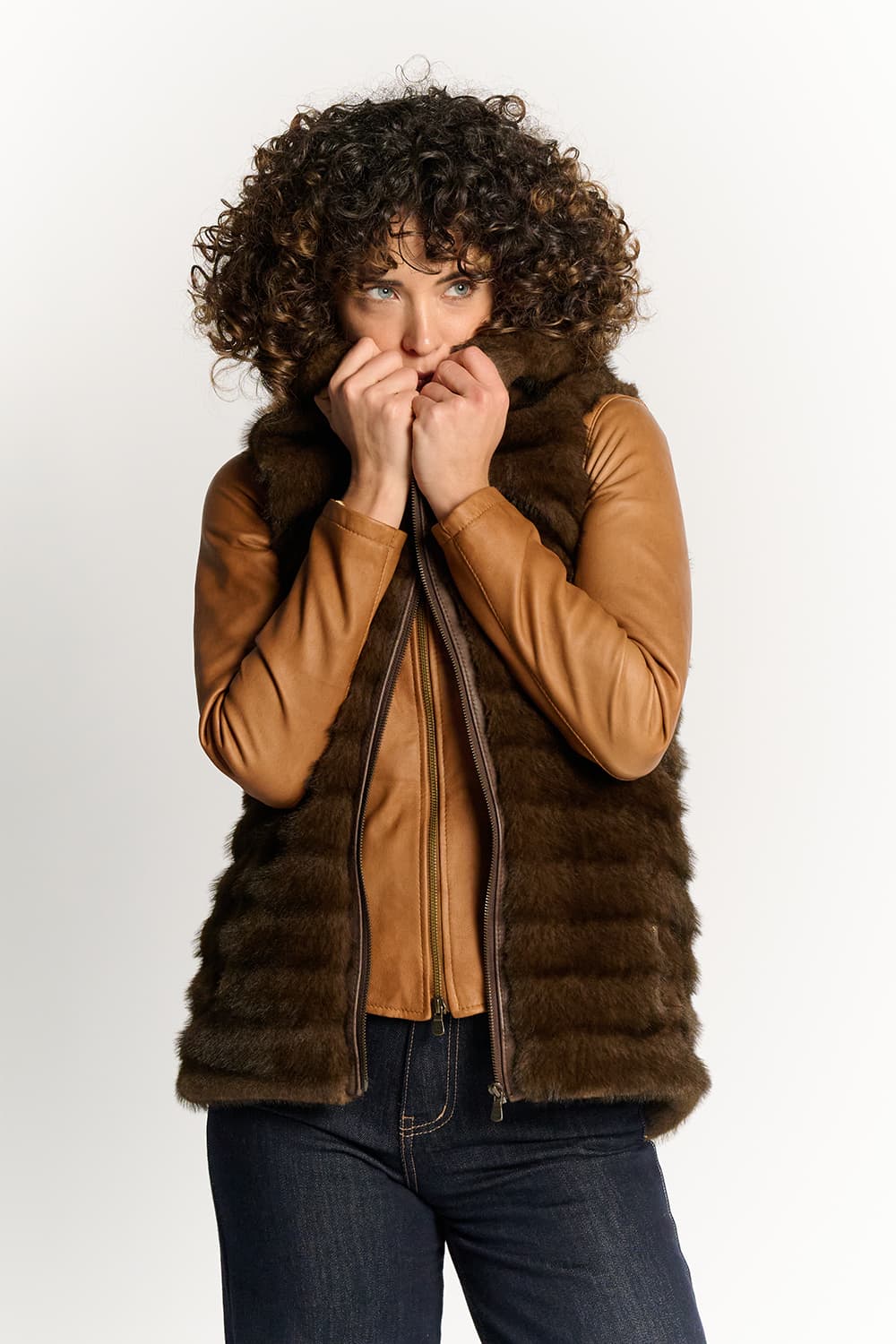 Cortina Dark Brown Vest woman Barone firenze - 1