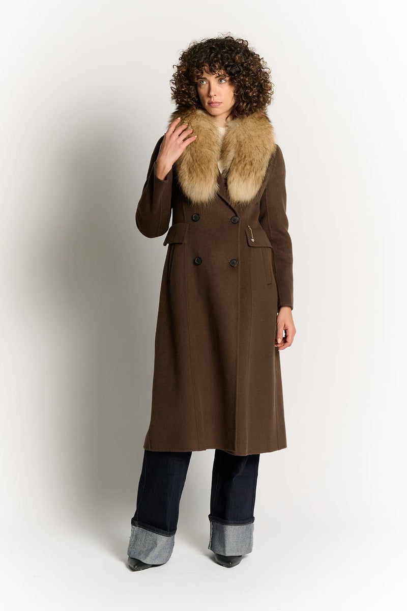 Chocolate Coat with Fur Collar woman Barone firenze - 2