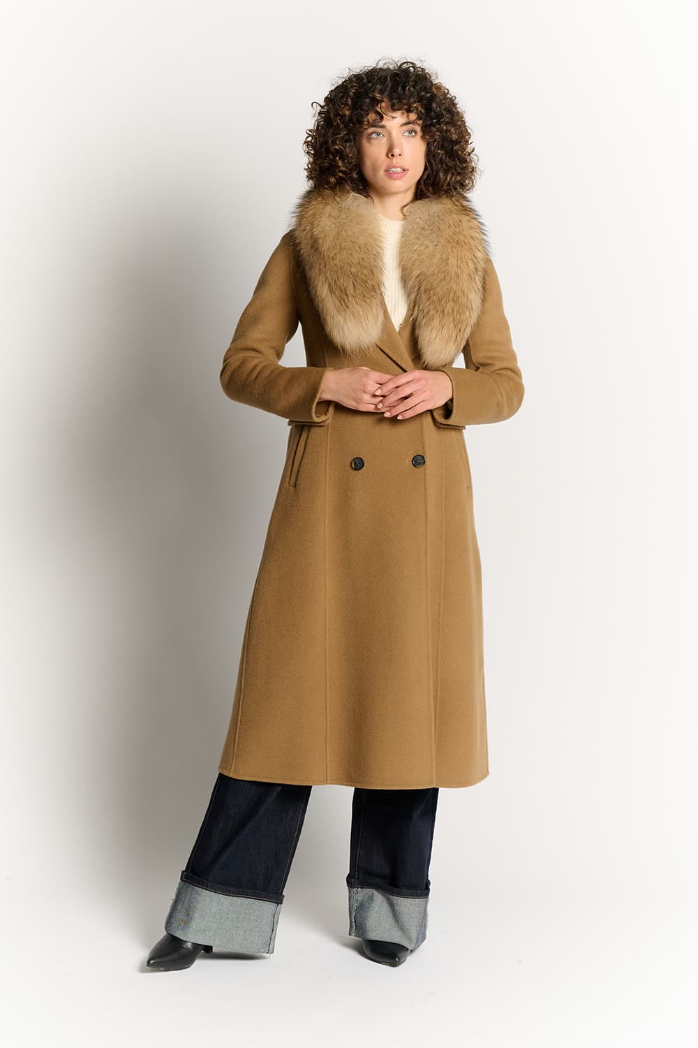 Camel Coat with Fur Collar woman Barone firenze - 2