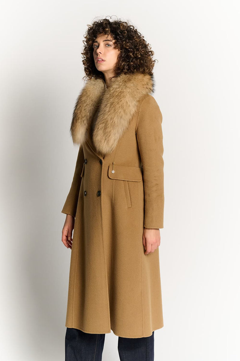 Camel Coat with Fur Collar woman Barone firenze - 3