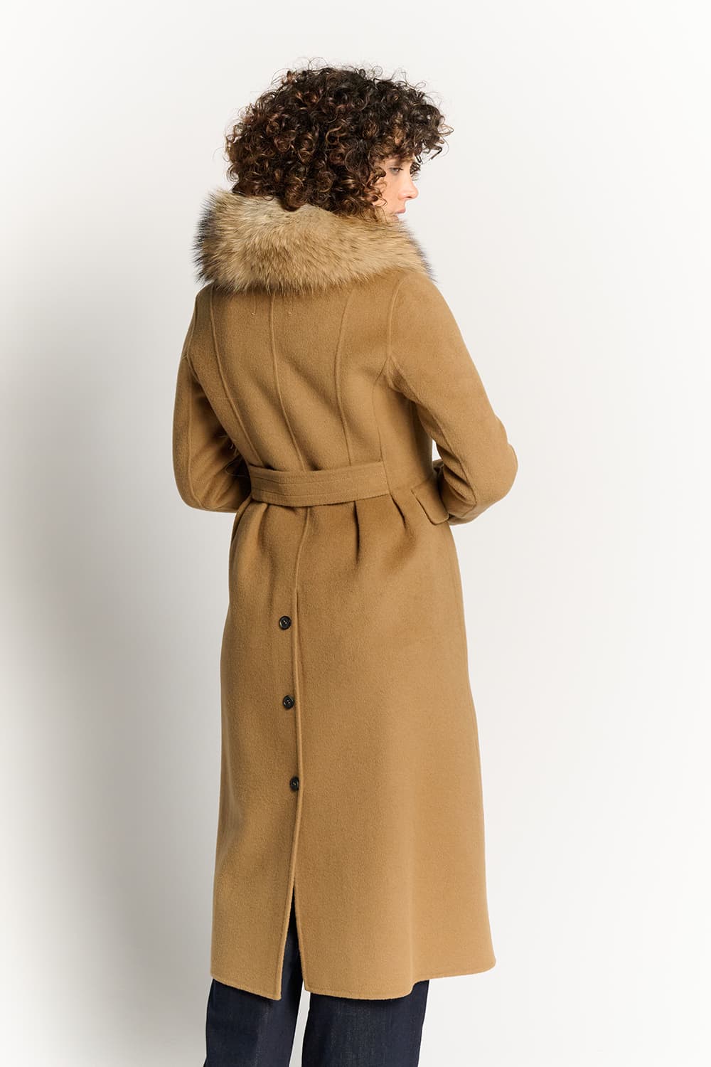 Camel Coat with Fur Collar woman Barone firenze - 4