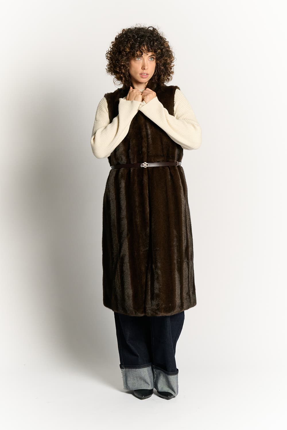 Celeste Long Chocolate Vest woman Barone firenze - 1