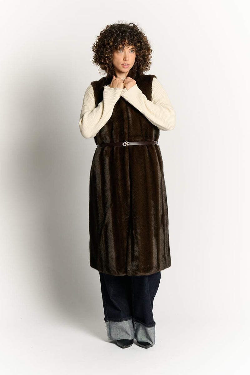 Celeste Long Chocolate Vest woman Barone firenze - 1