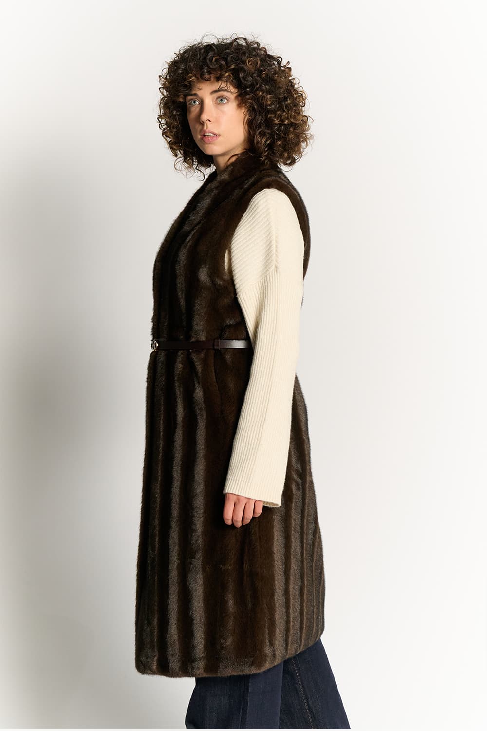Celeste Long Chocolate Vest woman Barone firenze - 2