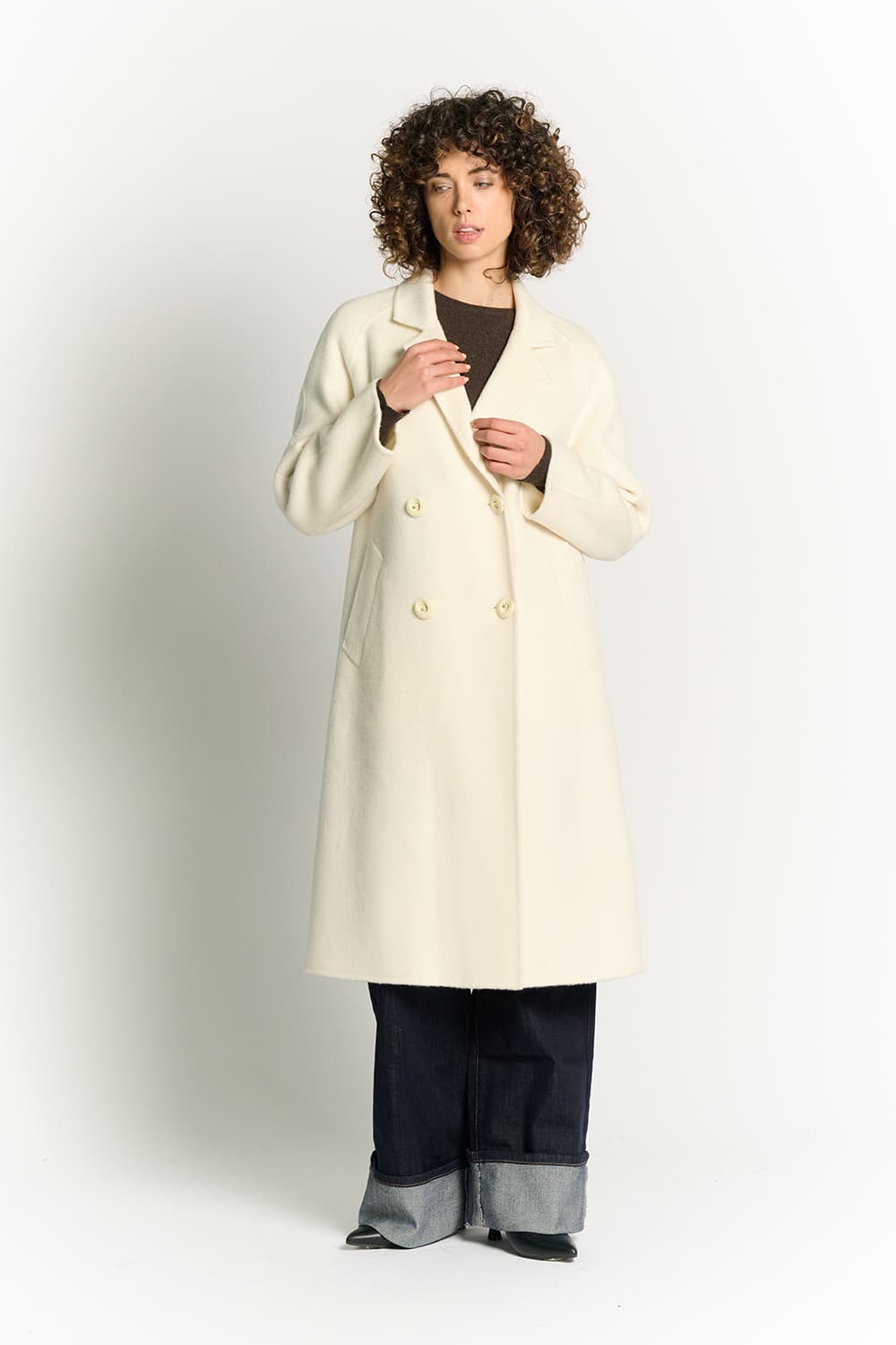 Cream Double-Breasted Alpaca Coat woman Barone firenze - 1