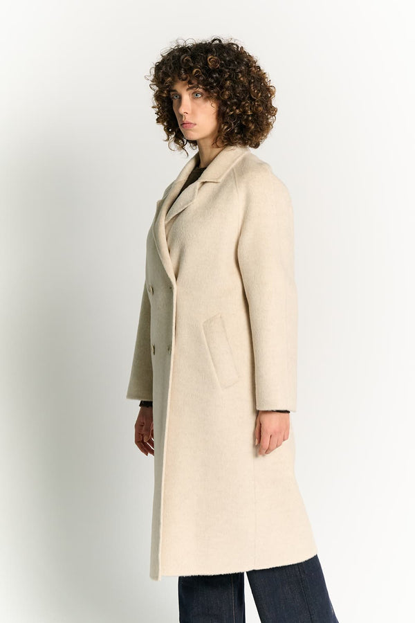 Beige Double-Breasted Alpaca Coat donna Barone firenze