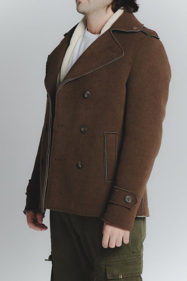 Cappotto Doppio Petto Uomo a Costine Misto Lana Cioccolato man Barone firenze