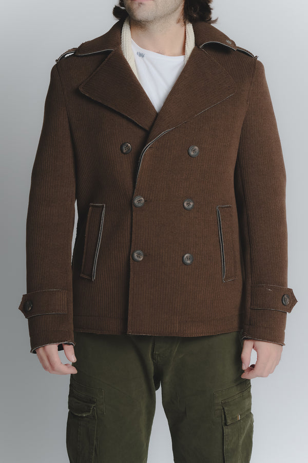 Cappotto Doppio Petto Uomo a Costine Misto Lana Cioccolato man Barone firenze