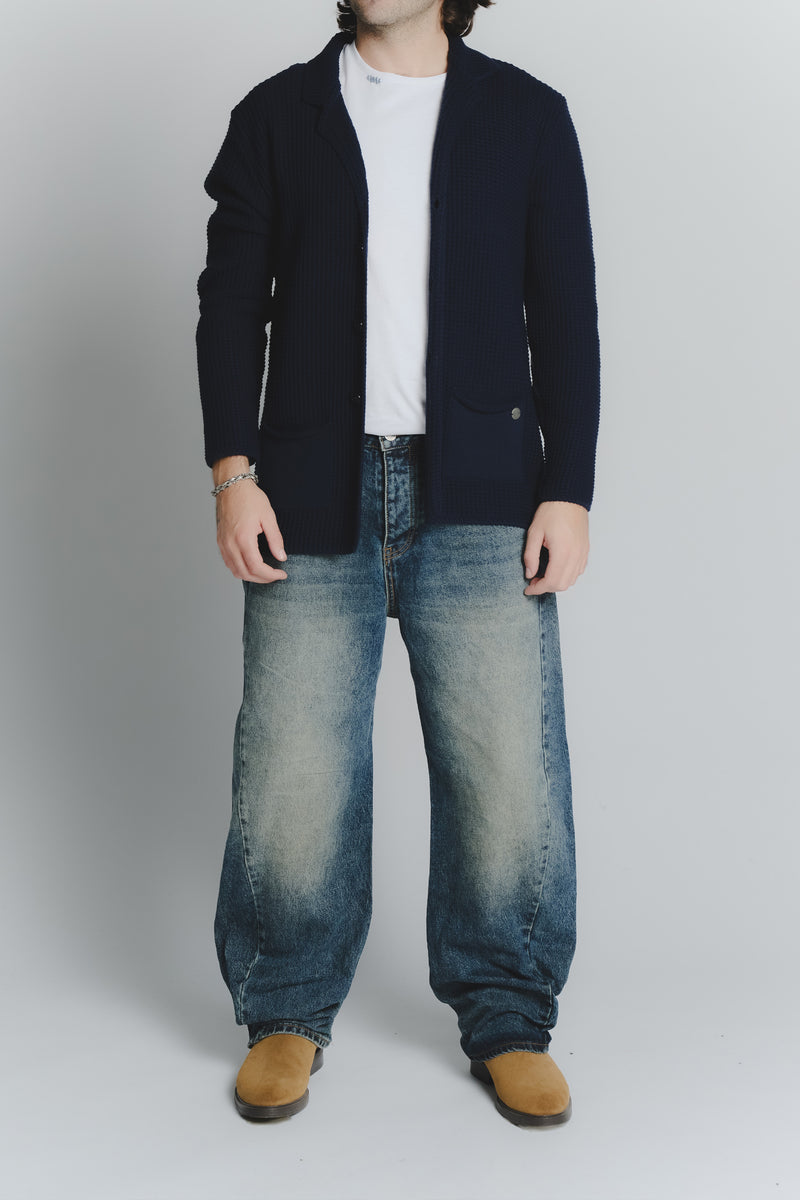 Cardigan Misto Lana Blu da Uomo man Barone firenze - 3