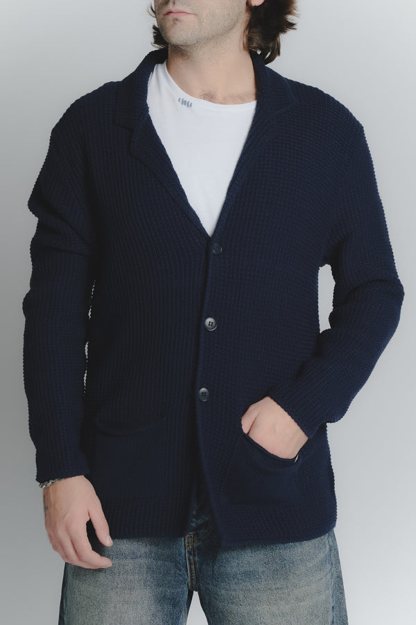 Cardigan Misto Lana Blu da Uomo man Barone firenze
