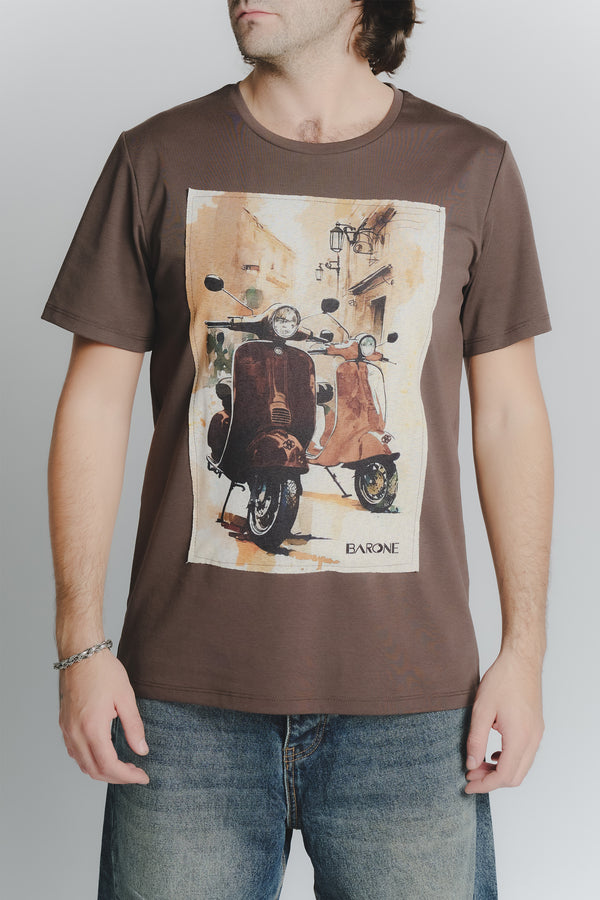 T-Shirt Uomo Stampa Vespa Cioccolato man Barone firenze