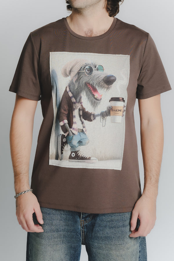T-Shirt Uomo Stampa Dog Cioccolato man Barone firenze