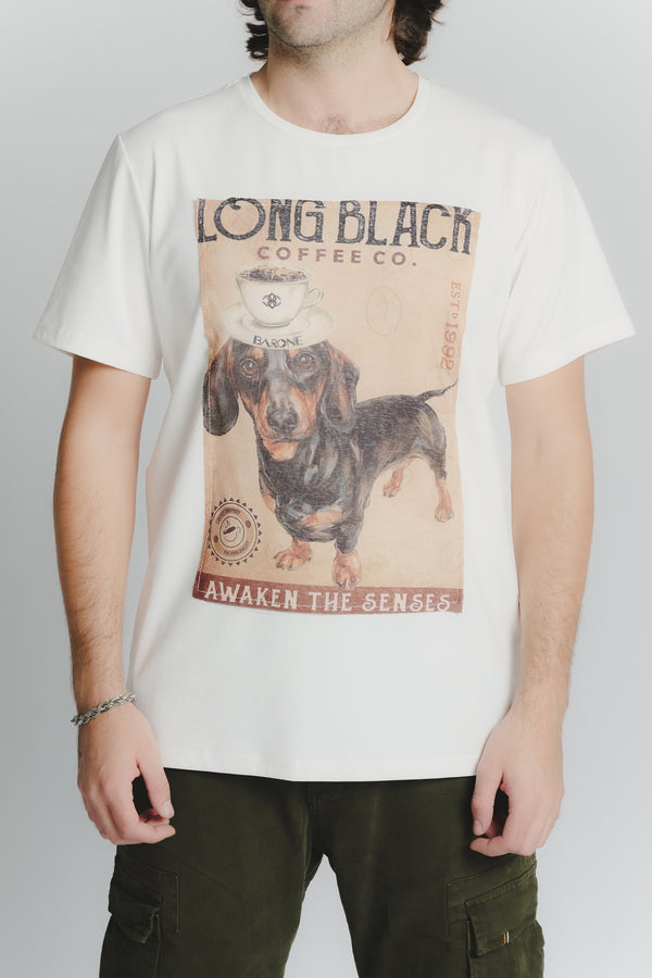 T-Shirt Uomo Stampa Bassotto Bianco man Barone firenze
