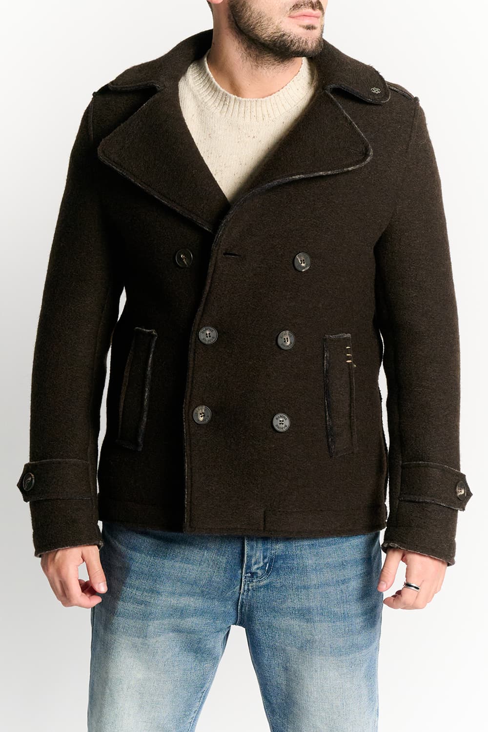 Men's Mixed Wool Double Breasted Coat man Barone firenze - 2
