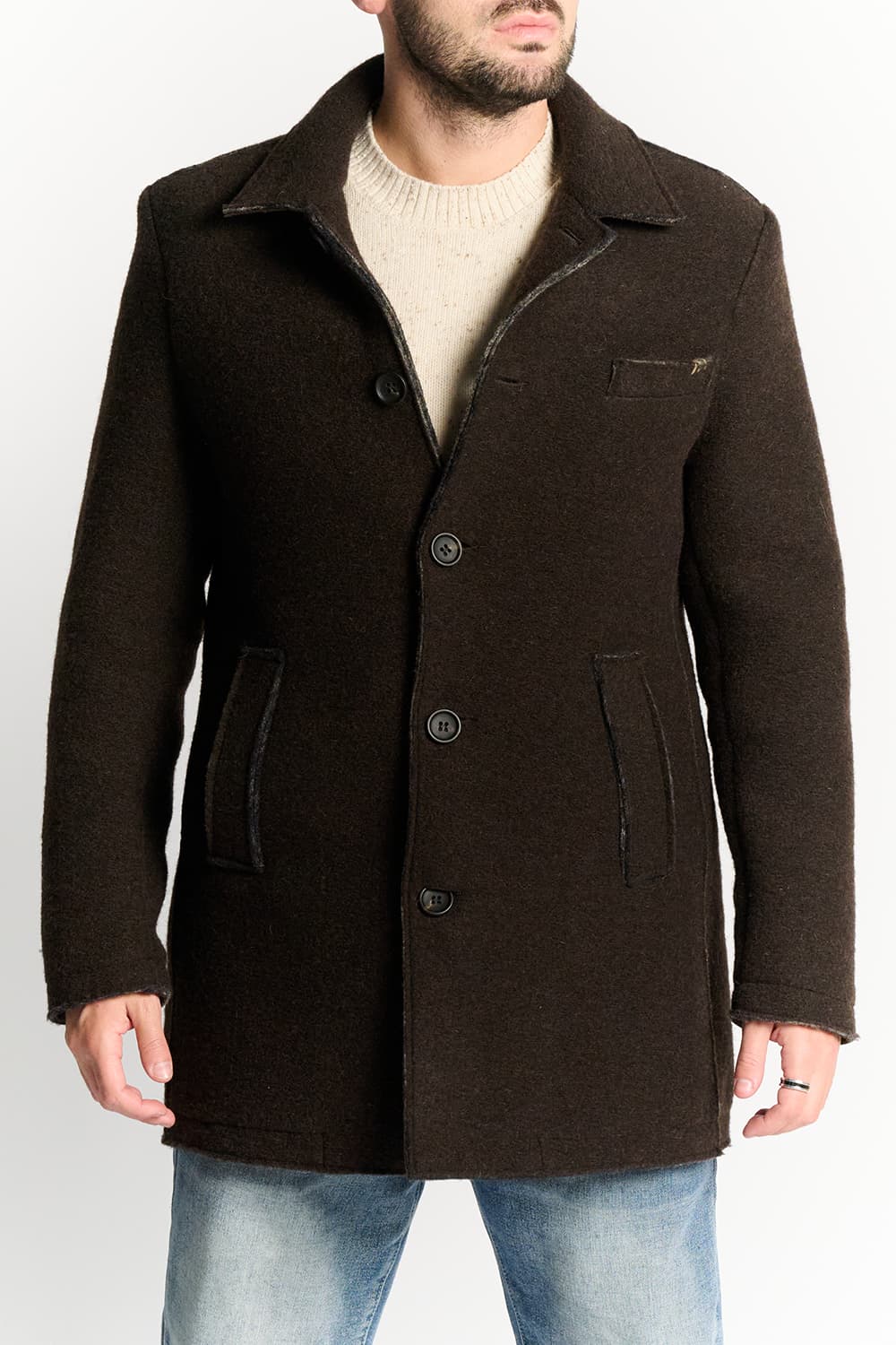 Men's Mixed Wool Double Breasted Coat uomo Barone firenze - 1