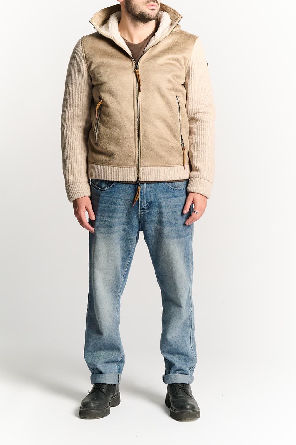 MEN'S DOUBLE-BREASTED CASHMERE MIXED COAT