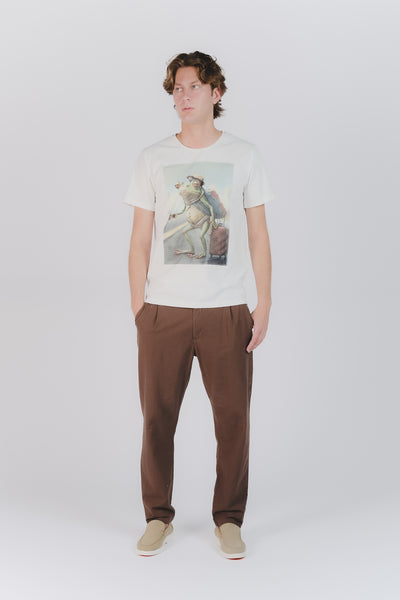 Pantaloni Lino con Bottone Cioccolato