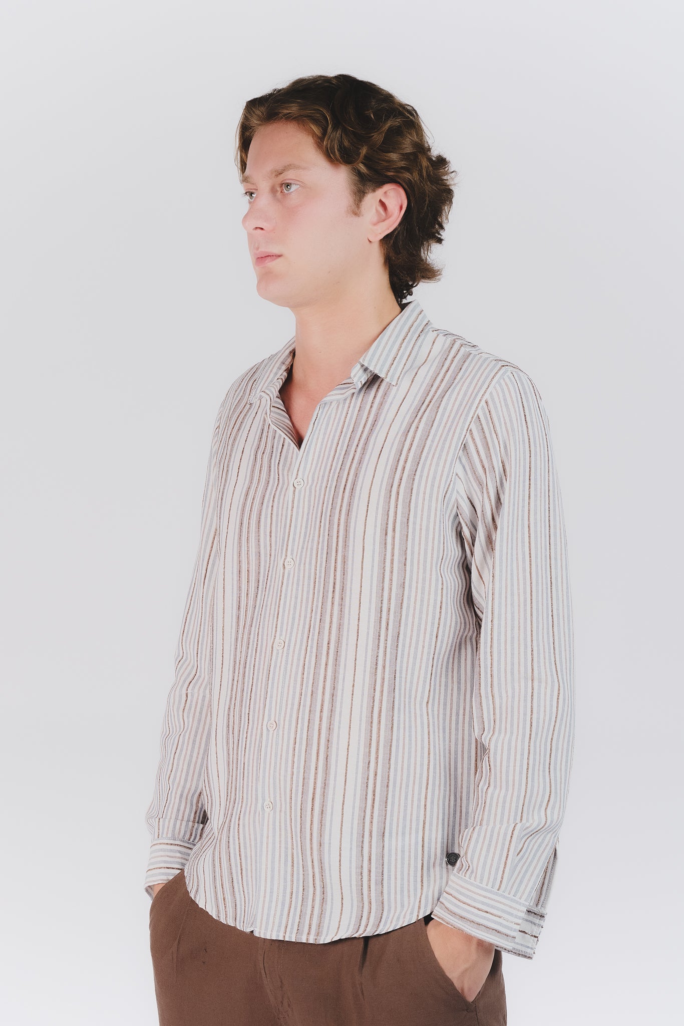 Camicia Uomo Lino Righe man Barone firenze - 1