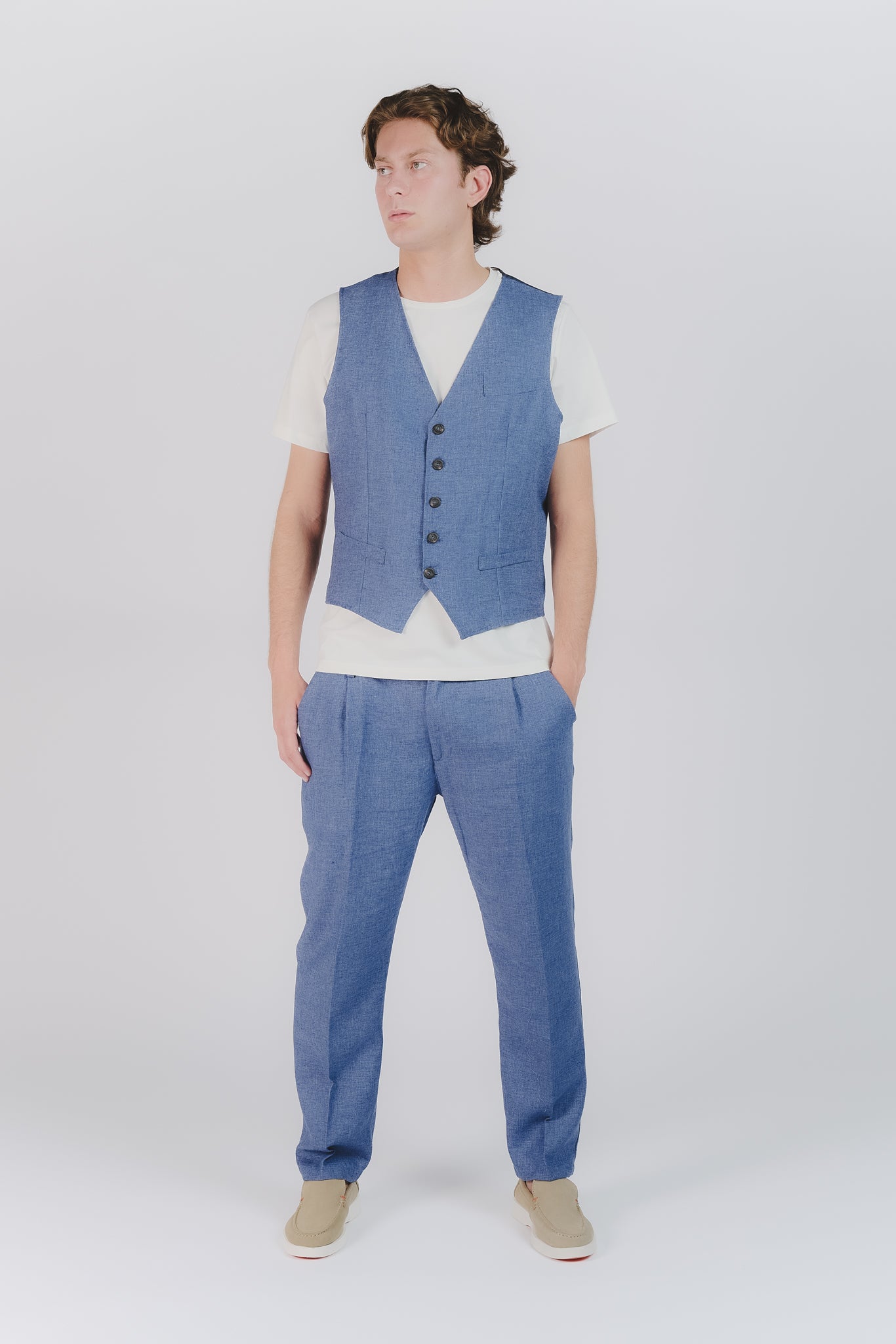 Pantaloni Eleganti Melange Bluette man Barone firenze - 2
