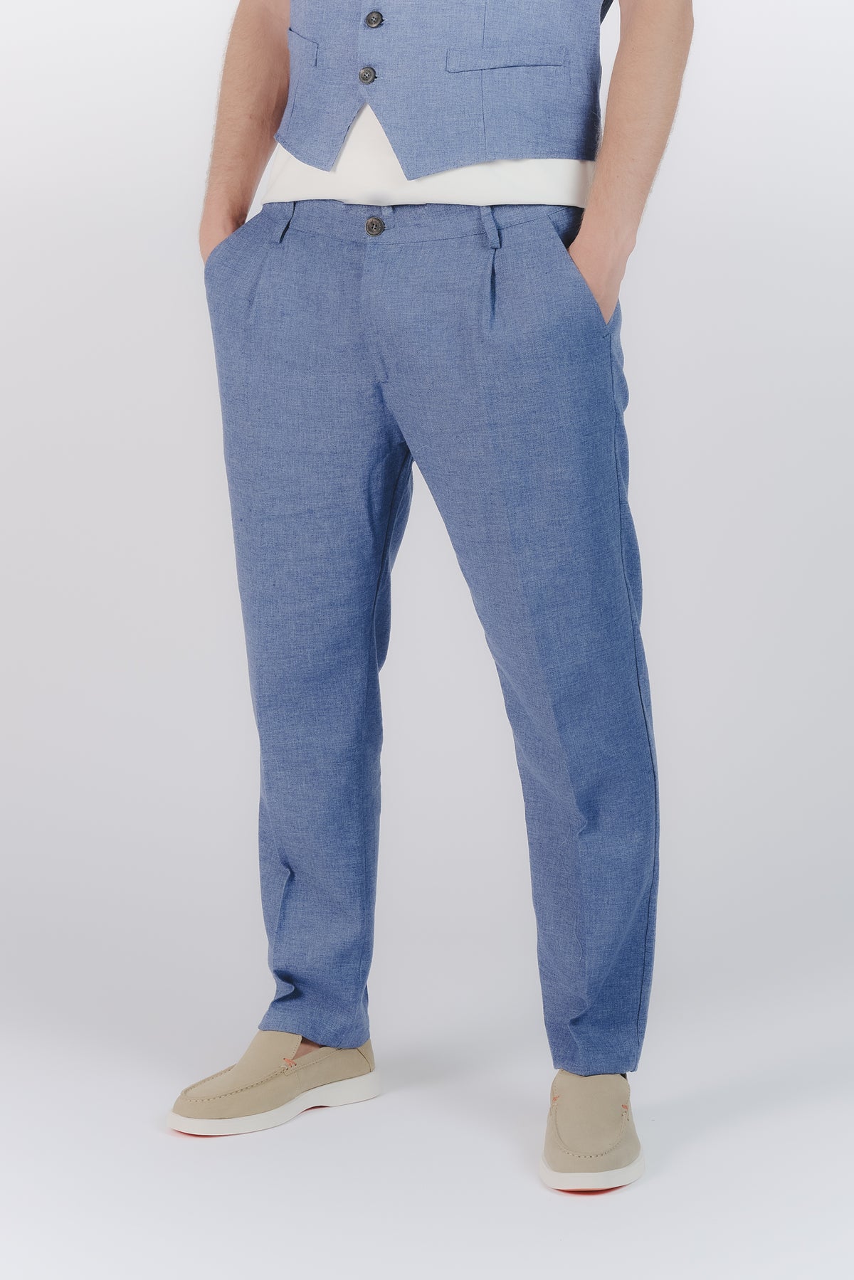 Pantaloni Eleganti Melange Bluette man Barone firenze - 1
