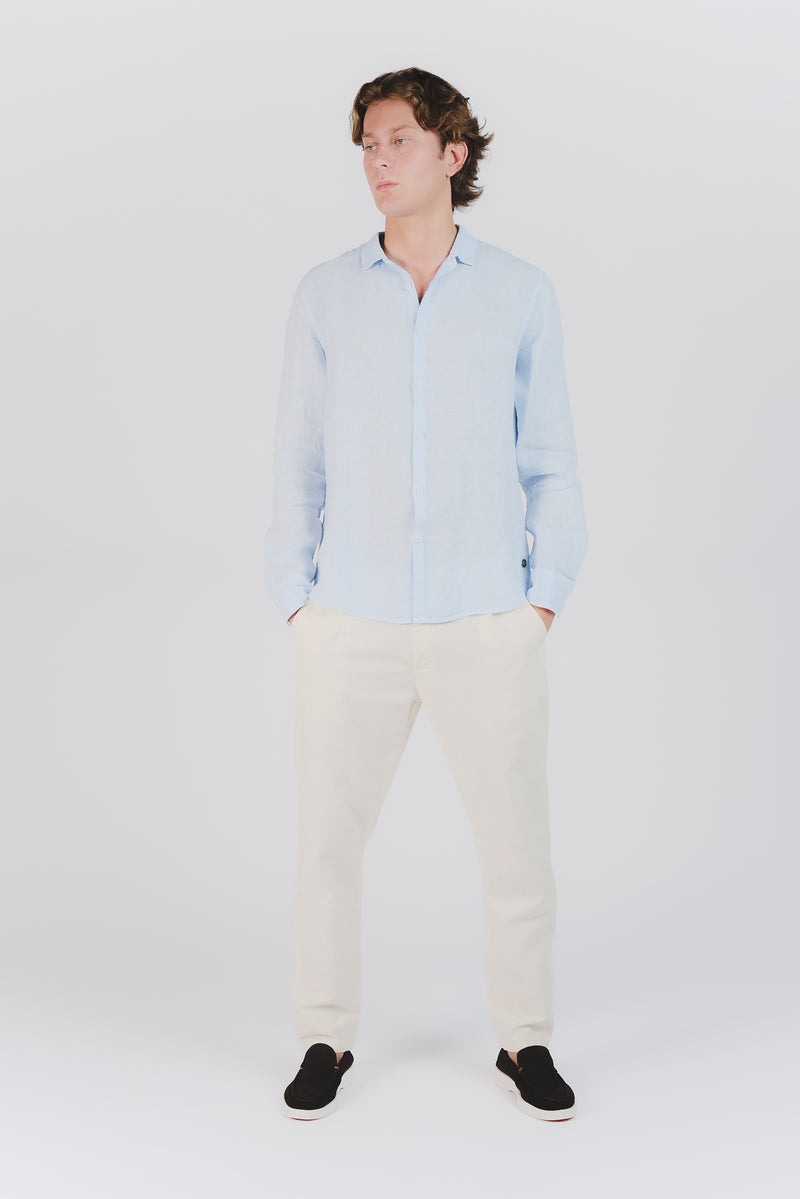 Camicia Uomo Lino Celeste man Barone firenze - 2