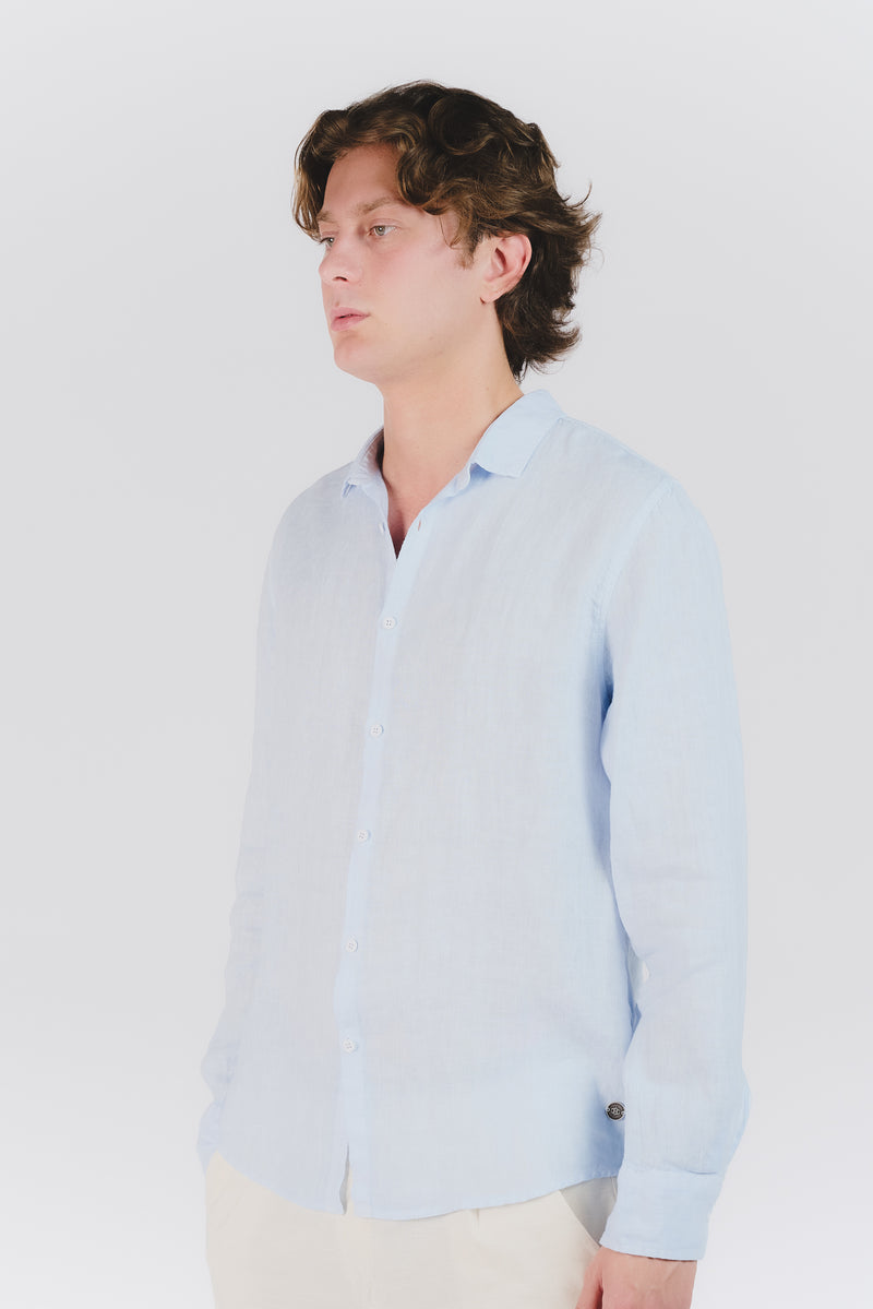 Camicia Uomo Lino Celeste man Barone firenze - 1