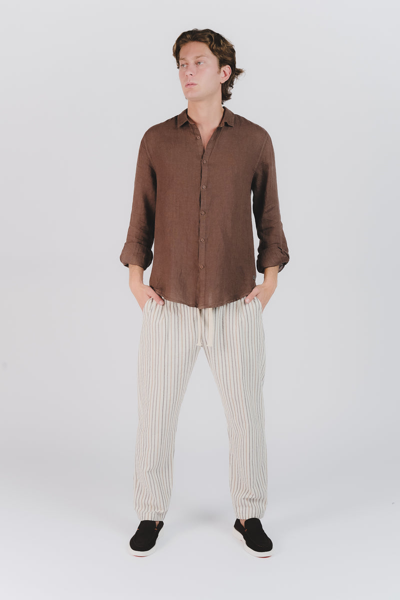 Camicia Uomo Lino Cioccolato man Barone firenze - 2