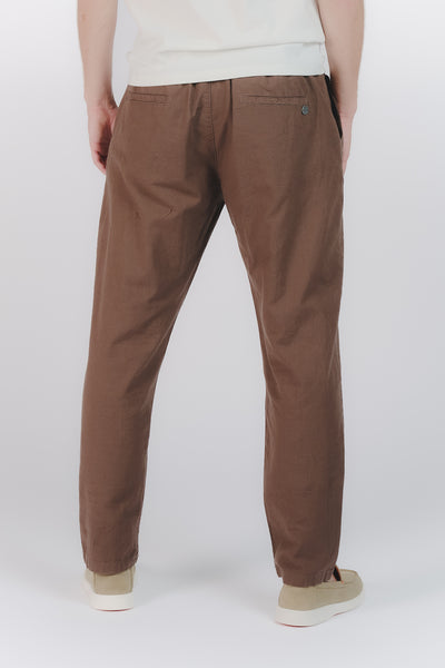 Pantaloni Lino con Bottone Cioccolato