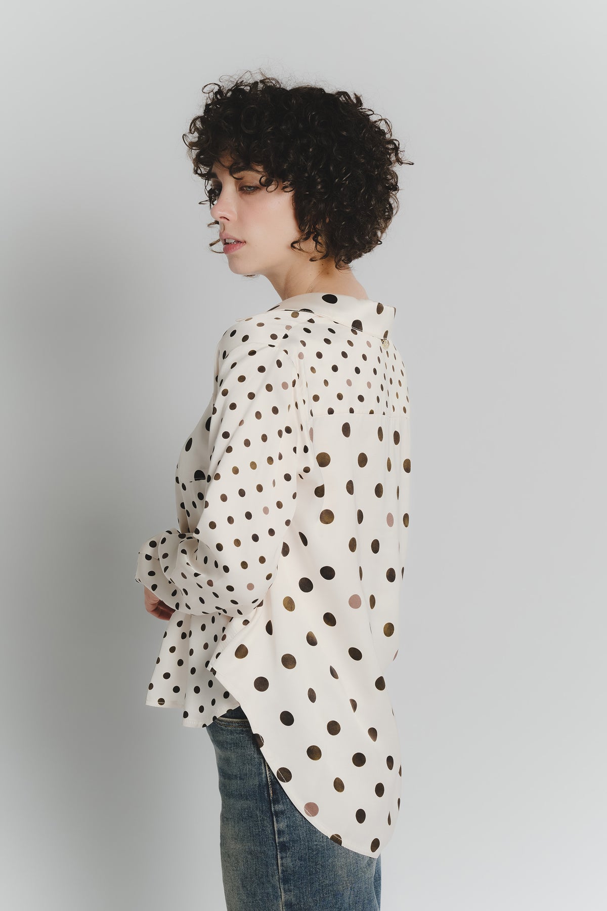 Camicia a Pois Avorio Testa di Moro Donna woman Barone firenze - 3