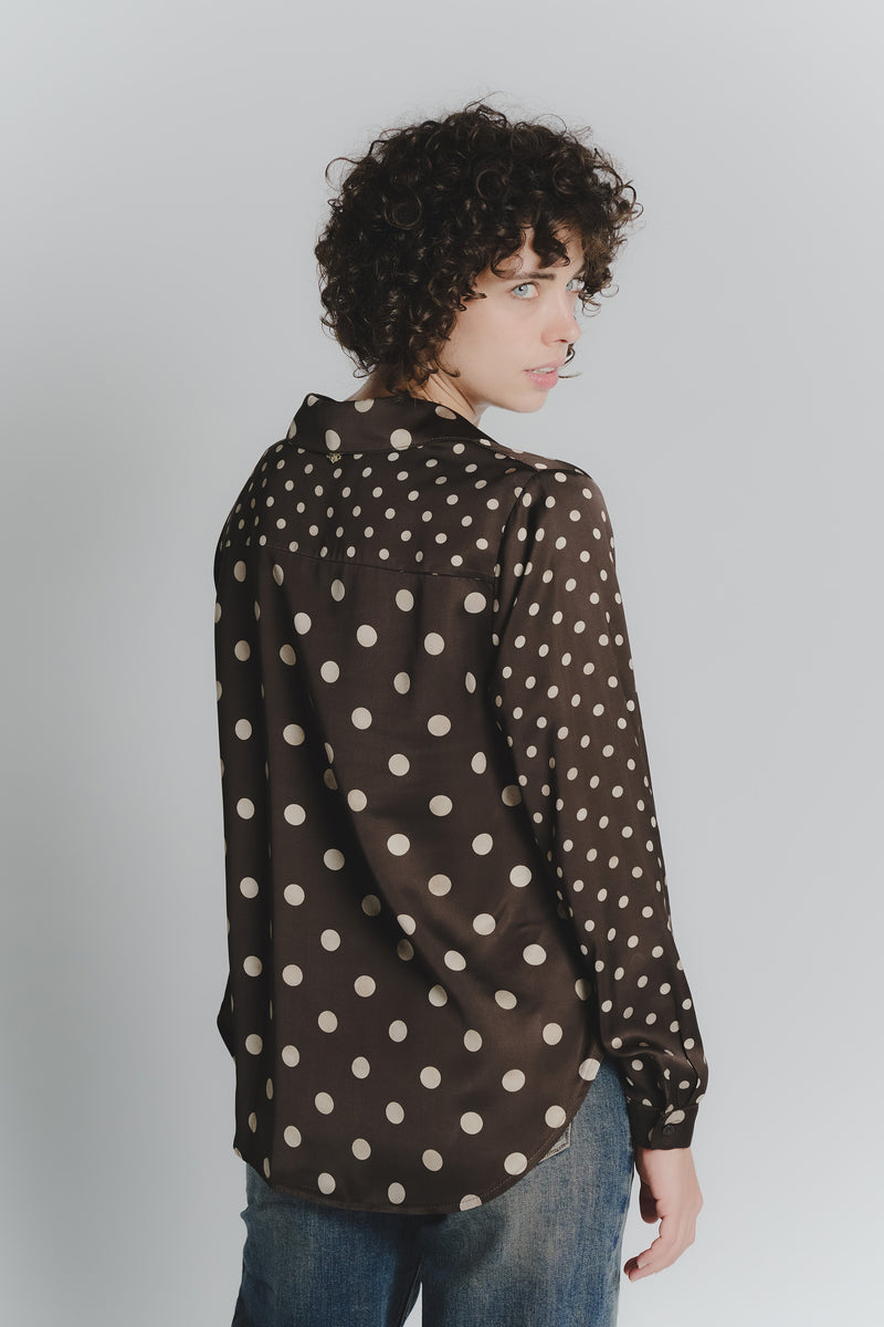 Camicia a Pois Testa di Moro Beige Donna woman Barone firenze - 3