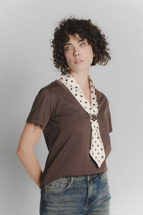T-shirt Cioccolato con Foulard a Pois Bianco woman Barone firenze