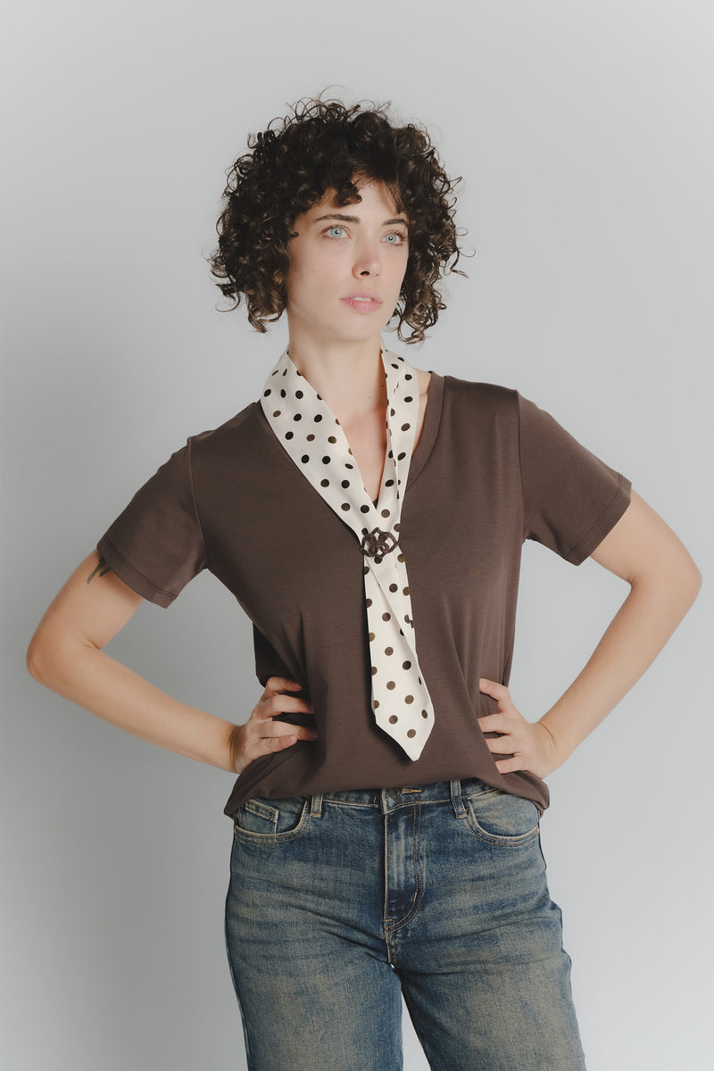 T-shirt Cioccolato con Foulard a Pois Bianco woman Barone firenze - 3