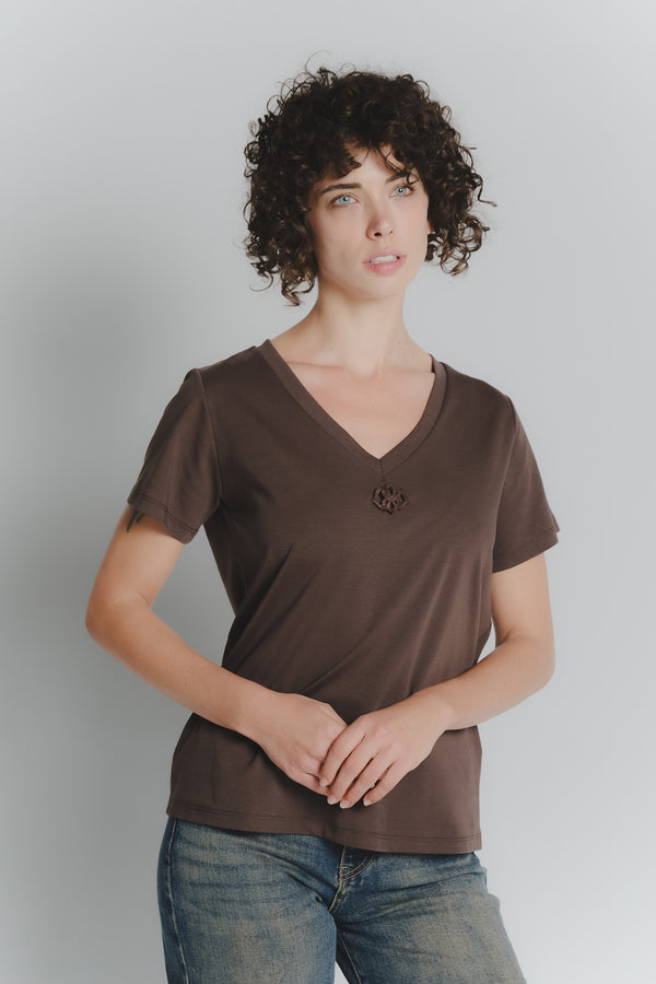 T-shirt Cioccolato con Foulard a Pois Bianco woman Barone firenze