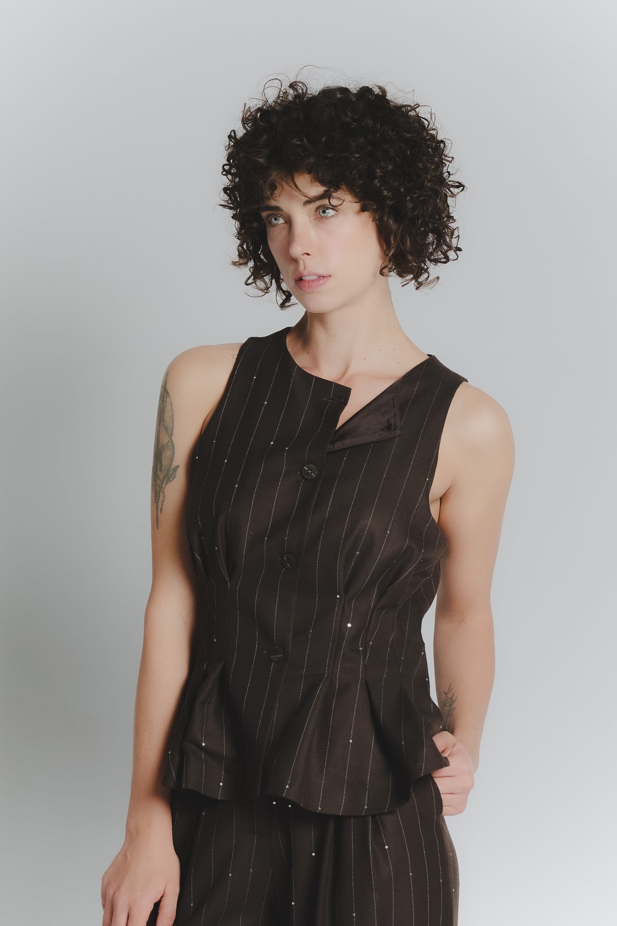 Gilet Gessato Cioccolato con Paillettes woman Barone firenze - 1