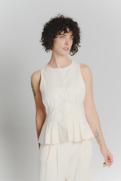 Gilet con Pieghe Panna Donna