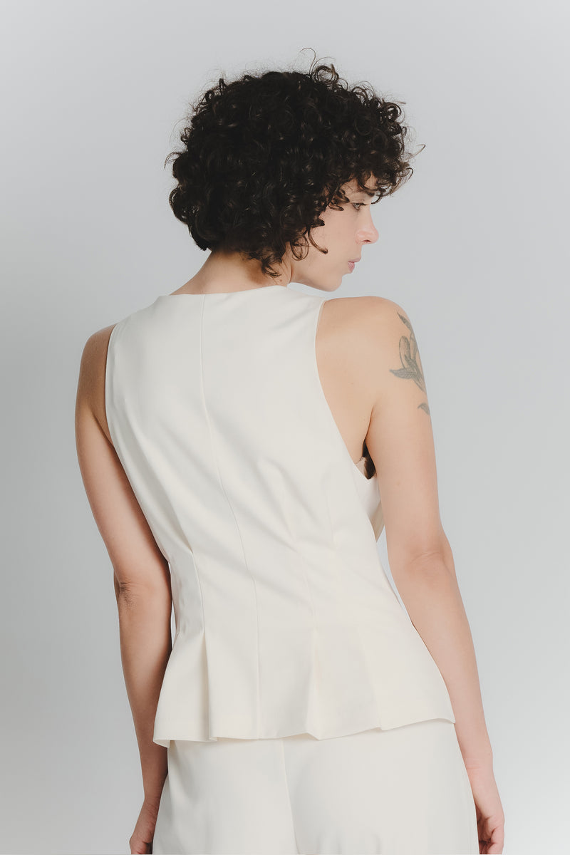 Gilet con Pieghe Panna Donna woman Barone firenze - 4