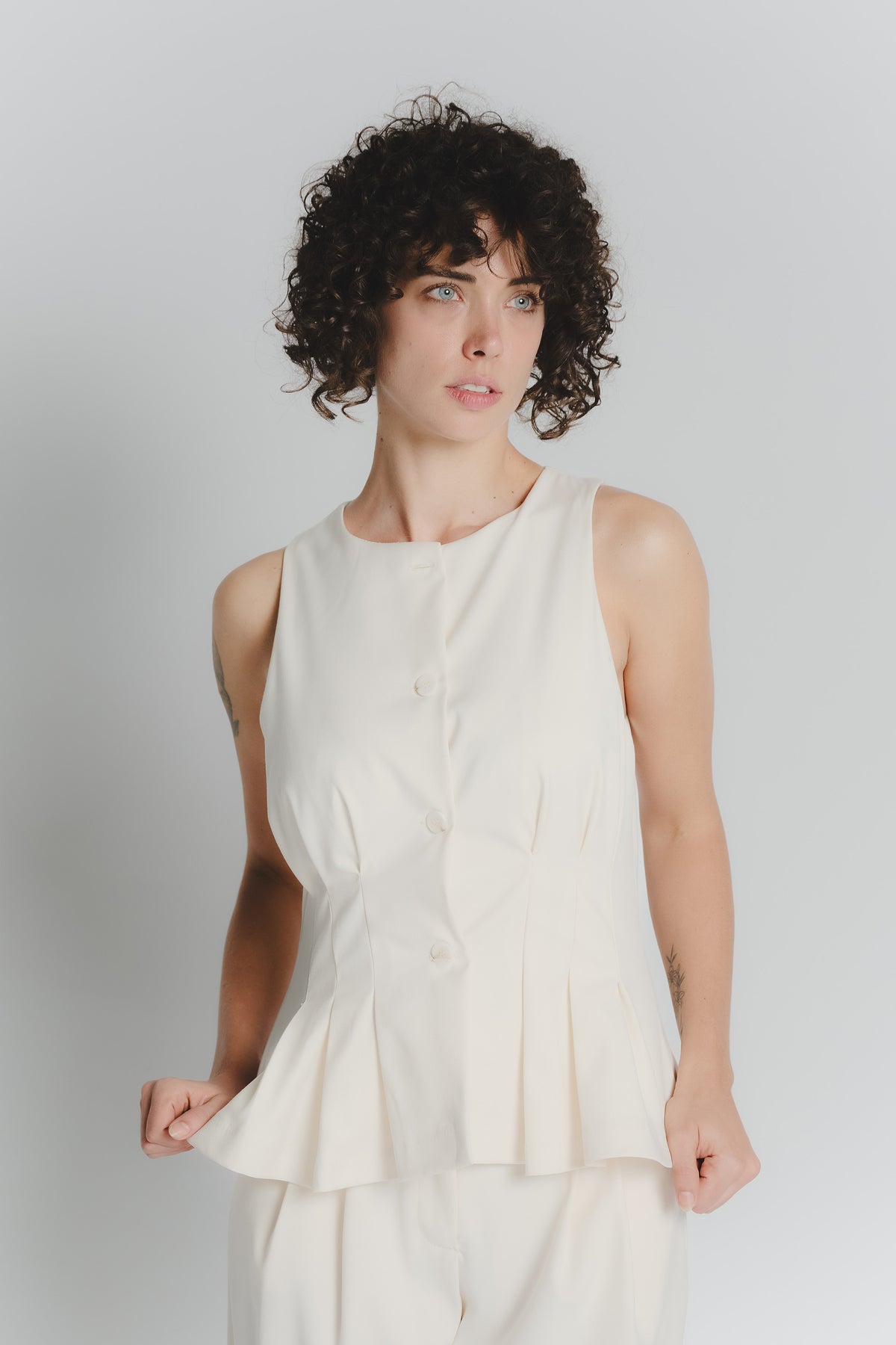 Gilet con Pieghe Panna Donna woman Barone firenze - 1