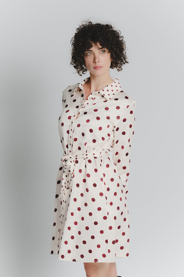 Abito Chemisier Corto a Pois Avorio Rosso Fiorentino Donna woman Barone firenze
