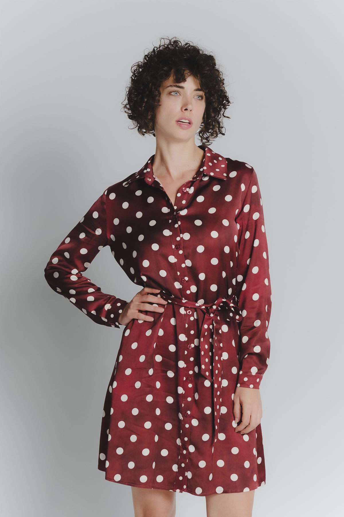 Abito Chemisier Corto a Pois Rosso Fiorentino Avorio Donna woman Barone firenze - 2