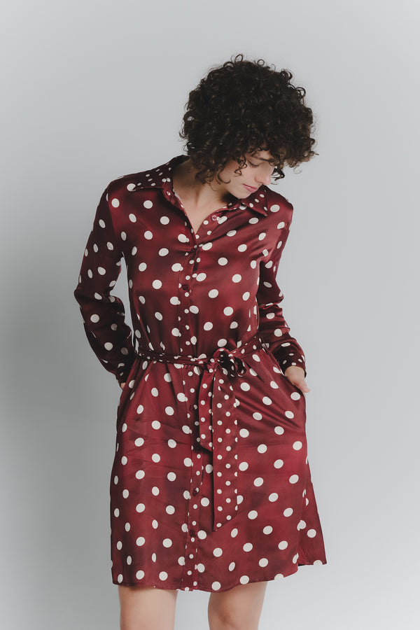 Abito Chemisier Corto a Pois Rosso Fiorentino Avorio Donna woman Barone firenze