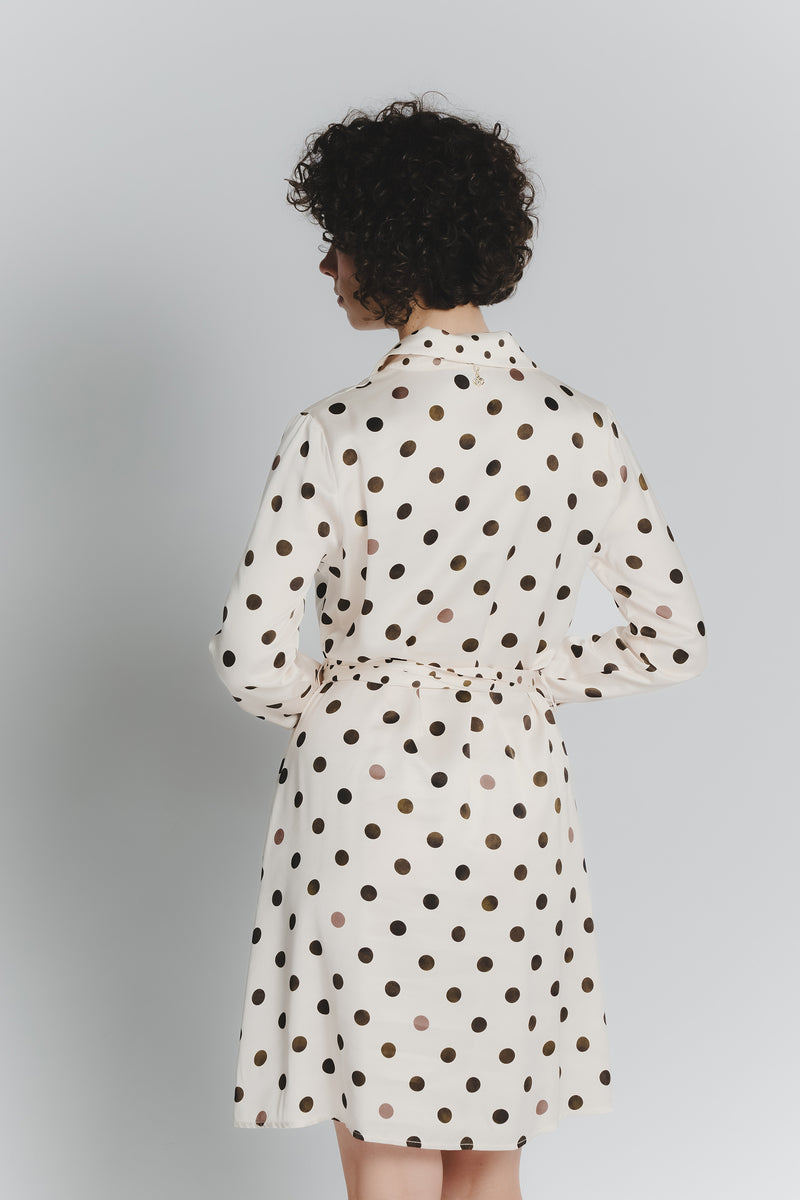 Abito Chemisier Corto a Pois Avorio Testa di Moro Donna woman Barone firenze - 3
