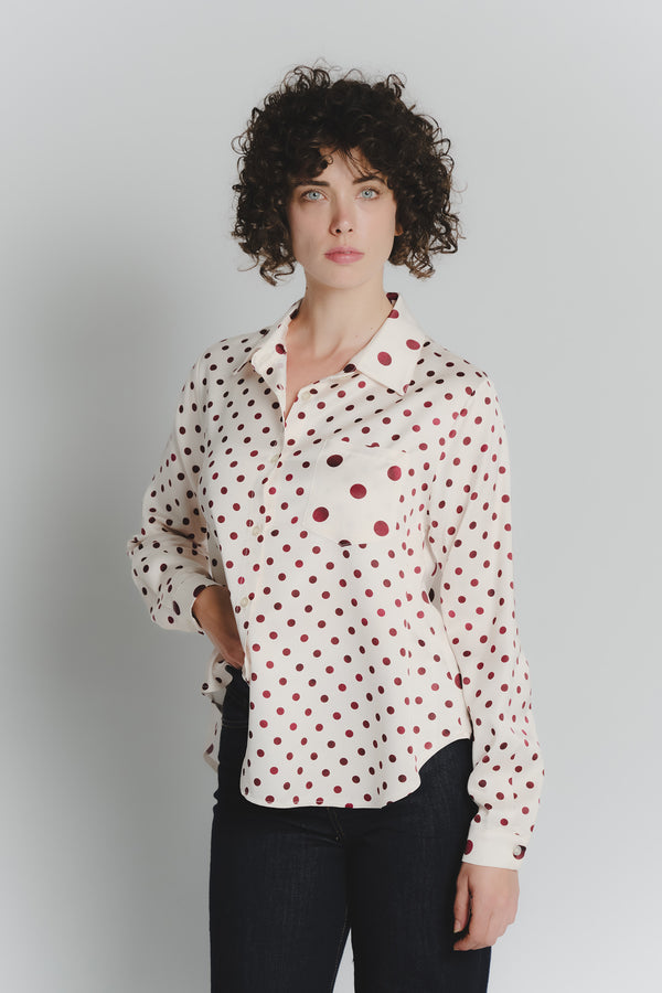 Camicia a Pois Avorio Rosso Fiorentino Donna woman Barone firenze