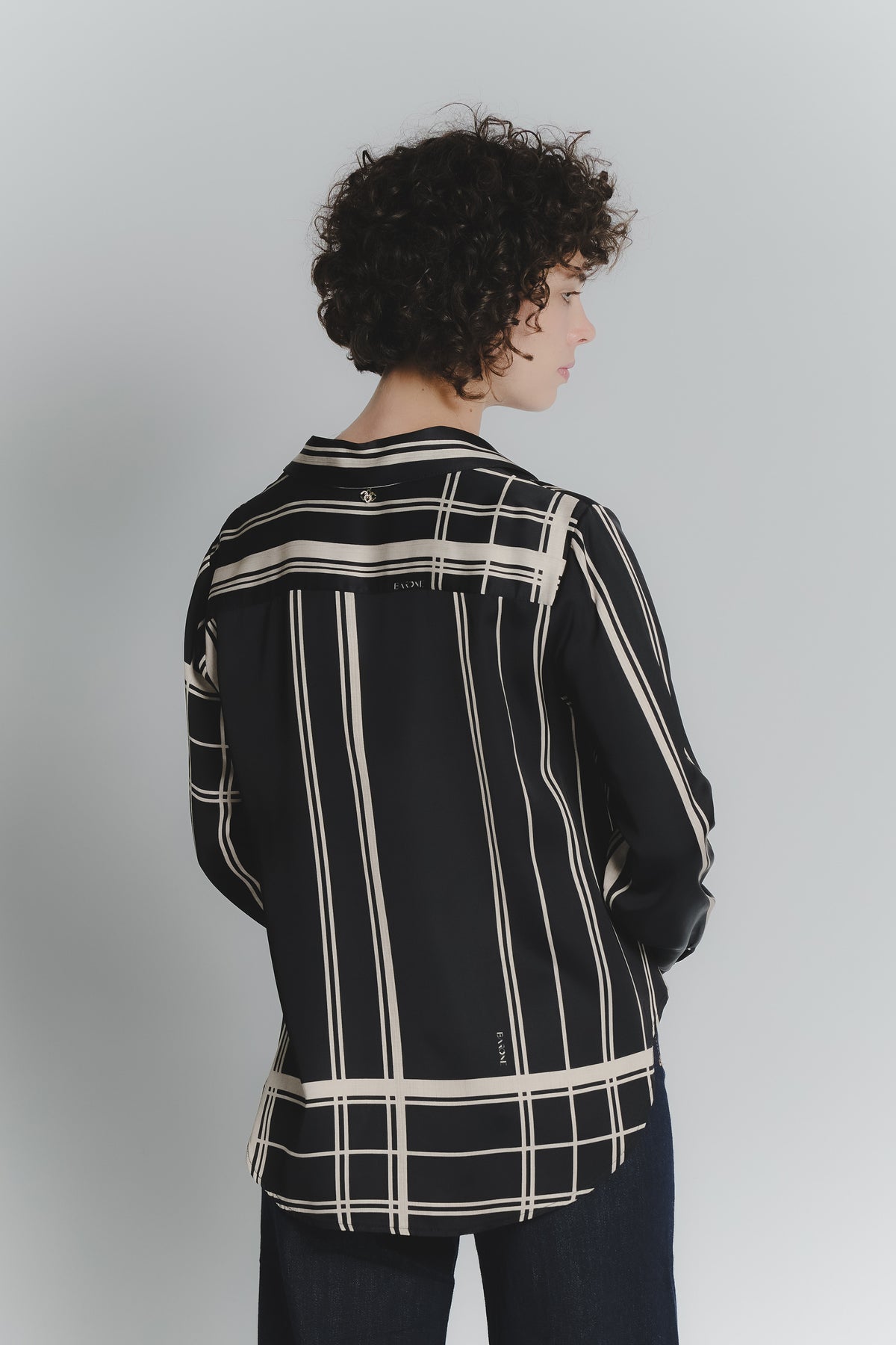 Camicia Check Nero Beige Donna woman Barone firenze - 3