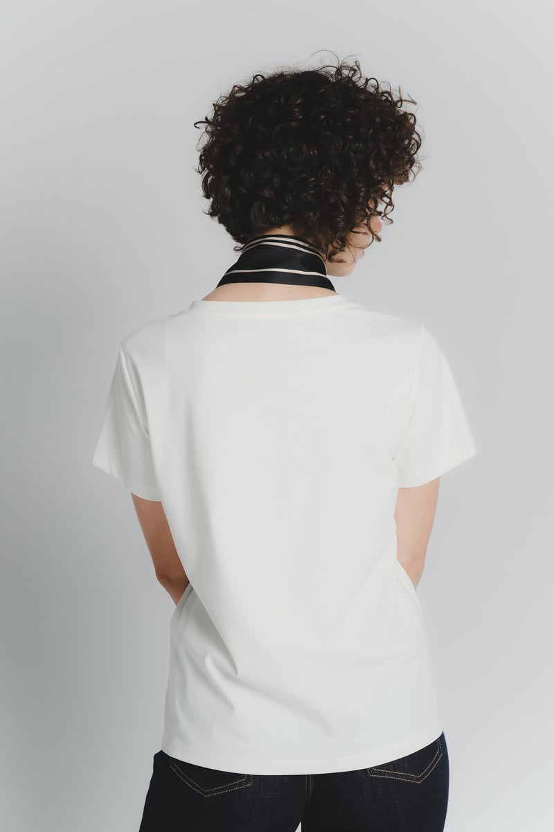 T-shirt Bianca con Foulard Nero e Beige Check woman Barone firenze - 3
